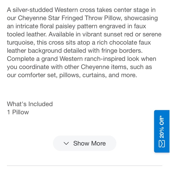 HiEnd Accents Paseo Road Western Cross Faux Suede Leather Fringe Pillow 18” - Picture 6 of 7